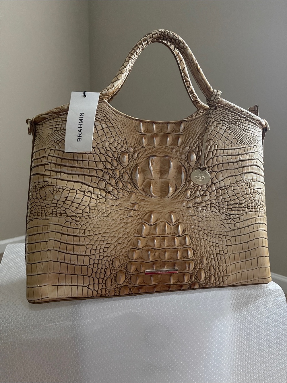 Brahmin Metallic Gold Croc-Embossed Tote - Picture 2 of 8
